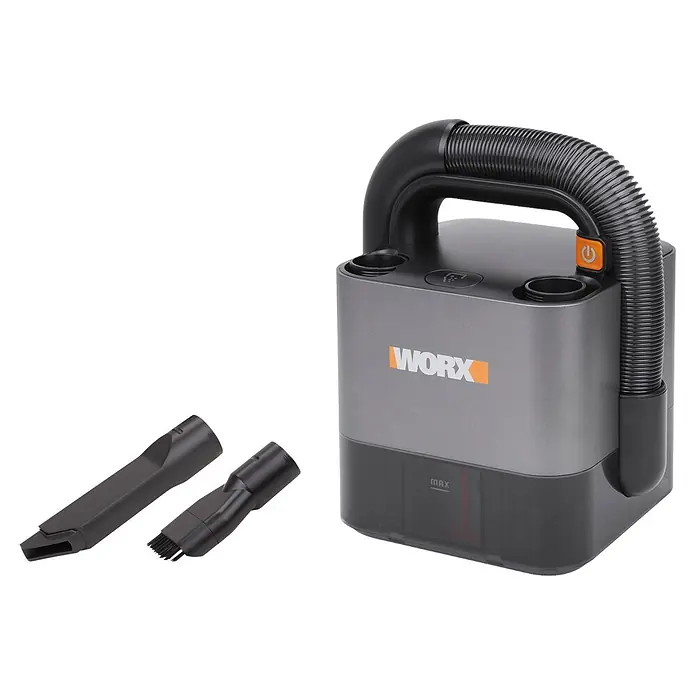 Worx PowerShare 20V Akku-Handstaubsauger WX030.9 - 20 V - Grau-schwarzer Handstaubsauger mit flexiblem Schlauch, Ein-/Ausschalter, Fugendüse und Bürstenaufsatz.