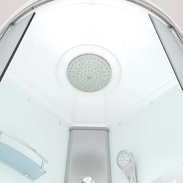 AcquaVapore Komplettdusche Fertigdusche D10-20M1-EC - 100 x 100 x 215 cm, Weiß - Moderner Duschkabinen-Innenraum mit runder Regendusche, Handbrause und Glasablage.