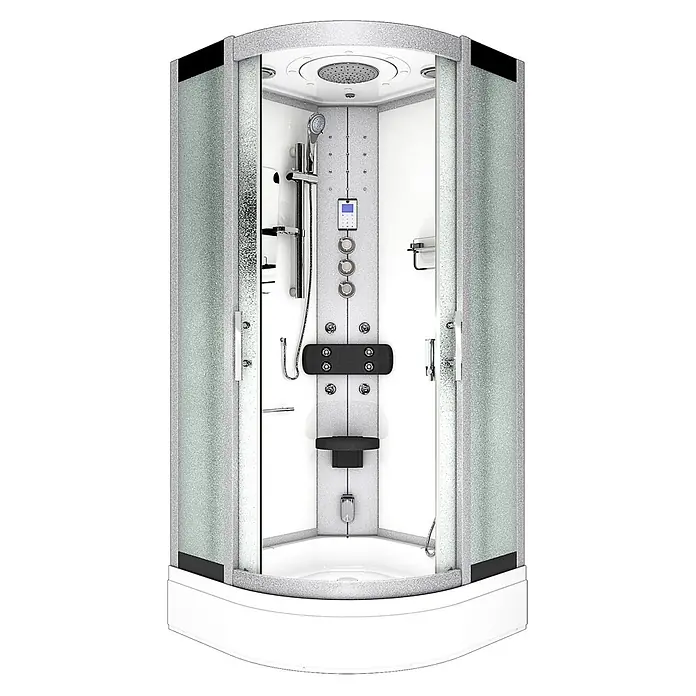 AcquaVapore Komplettdusche Dampfdusche D46-50M3-EC - 90 x 90 x 225 cm, Weiß - Eckduschkabine mit mattiertem Glas, integrierter Regendusche, Handbrause, Massagedüsen, Bedienfeld und Klappsitz.