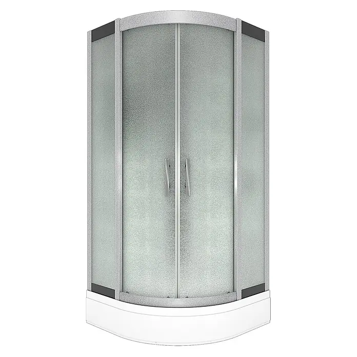 AcquaVapore Komplettdusche Dampfdusche D46-60M2 - 100 x 100 x 225 cm, Weiß - Viertelkreis-Duschkabine mit mattierten Glasscheiben, silbernen Rahmen, Schiebetüren und weißer Duschwanne.