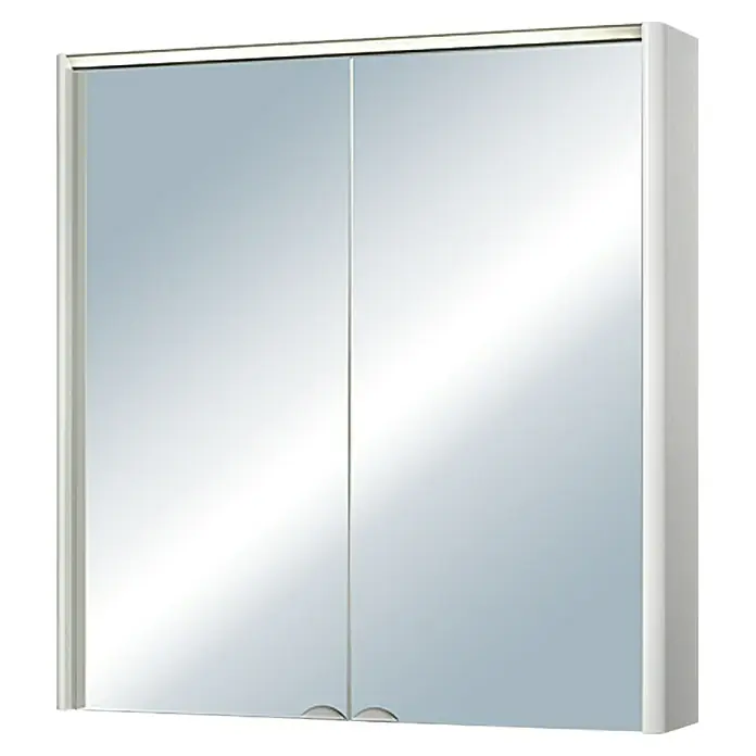 Riva LED-Spiegelschrank Verdal - B x H: 65 x 68 cm, Holz, Weiß - Spiegelschrank mit zwei Türen und weißem Rahmen für das Badezimmer, ideal zur Aufbewahrung von Badutensilien und zur Spiegelnutzung.