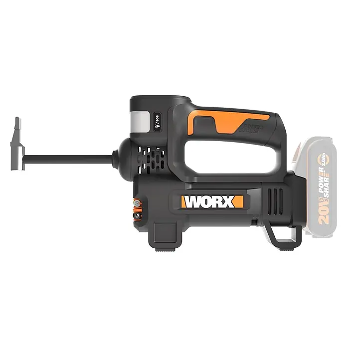 Worx PowerShare 20V Akku-Luftpumpe 20V WX092.9 - 20 V, Max. Druck: 10 bar - WORX 20V Power Share Akku-Lötkolben mit schwarz-orangem Gehäuse und Metallspitze.