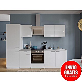 Respekta Composición de cocina Malia (Ancho: 270 cm, Blanco, Decoración encimera: Efecto cemento, Con electrodomésticos, Volumen horno: 72 l)
