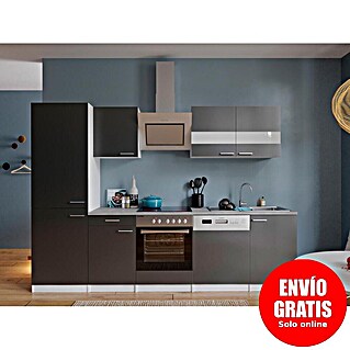 Respekta Composición de cocina Malia (Ancho: 280 cm, Gris, Decoración encimera: Efecto cemento, Con electrodomésticos, Volumen horno: 72 l)