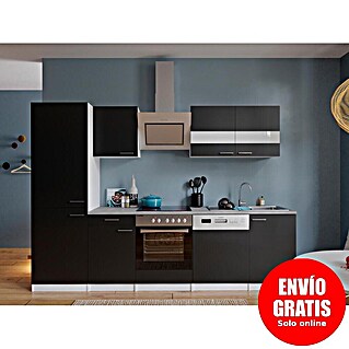 Respekta Composición de cocina Malia (Ancho: 280 cm, Negro, Decoración encimera: Efecto cemento, Con electrodomésticos, Volumen horno: 72 l)