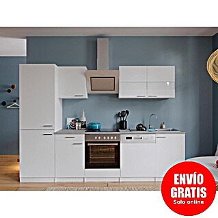 Respekta Composición de cocina Malia (Ancho: 280 cm, Blanco, Decoración encimera: Efecto cemento, Con electrodomésticos, Volumen horno: 72 l)
