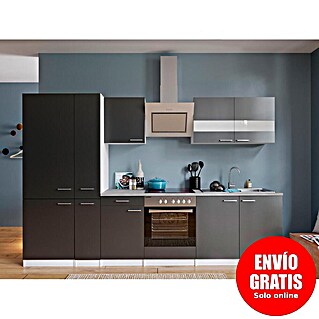 Respekta Composición de cocina Malia (Ancho: 300 cm, Gris, Decoración encimera: Efecto cemento, Con electrodomésticos, Volumen horno: 72 l)