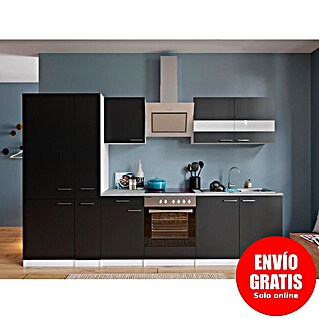 Respekta Composición de cocina Malia (Ancho: 300 cm, Negro, Decoración encimera: Efecto cemento, Con electrodomésticos, Volumen horno: 72 l)