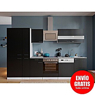 Respekta Composición de cocina Malia (Ancho: 310 cm, Negro, Decoración encimera: Efecto cemento, Con electrodomésticos, Volumen horno: 72 l)