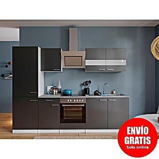 Respekta Composición de cocina Malia (Ancho: 270 cm, Gris, Decoración encimera: Efecto cemento, Con electrodomésticos, Volumen horno: 72 l)