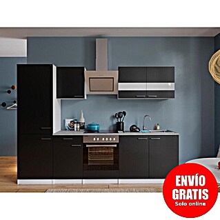 Respekta Composición de cocina Malia (Ancho: 270 cm, Negro, Decoración encimera: Efecto cemento, Con electrodomésticos, Volumen horno: 72 l)