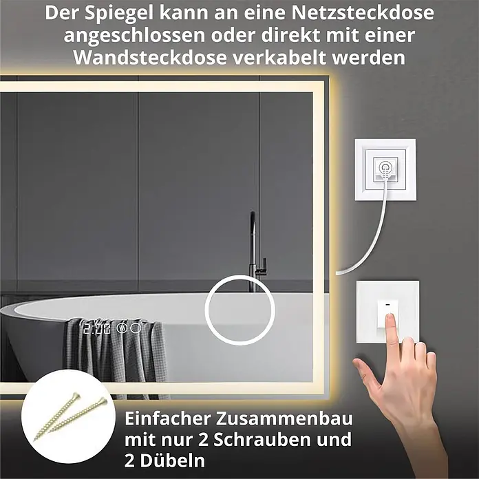 Lumoire Lichtspiegel TRONVG -  - Beleuchteter LED-Spiegel, Anschluss über Stecker oder Direktverdrahtung, Montage mit 2 Schrauben und 2 Dübeln.