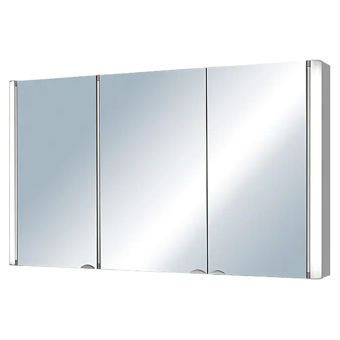 Riva Spiegelschrank Torno - B x H: 120 x 70,5 cm, Holz, Aluminium - Spiegelschrank mit drei Spiegeltüren und silberfarbenem Rahmen. Optimal für Badezimmer, um Utensilien ordentlich zu verstauen.