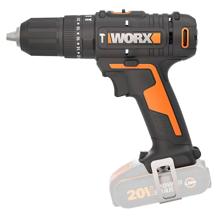 Worx PowerShare 20V Akku-Schlagbohrschrauber WX370.9 - 20 V, Ohne Akku, 50 Nm - Schwarz-orange Akkubohrmaschine mit Akkupack.