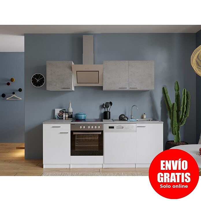 Respekta Composición de cocina (Ancho: 220 cm, Con dispositivos eléctricos, Blanco)