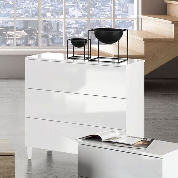 Cómoda Loft (L x An x Al: 40 x 80 x 80 cm, Blanco, Número de cajones: 3)