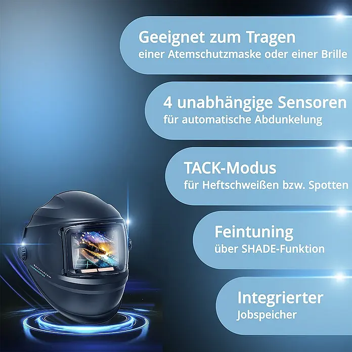 STAHLWERK Schutzhelm Schweißhelm BOOSTER -  - Schwarzer automatischer Schweißhelm, passend für Atemschutzmasken oder Brillen.