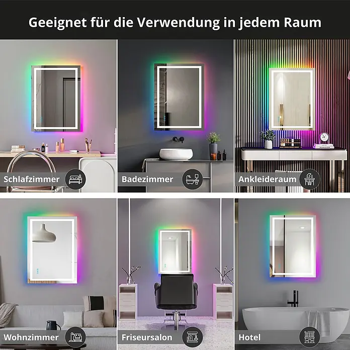 Lumoire Lichtspiegel MATRIX1 -  - Rechteckiger Spiegel mit anpassbarer RGB-Beleuchtung, ideal für diverse Innenanwendungen.