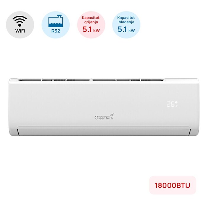 Green Tech Inverterski klima-uređaj 18-IND2-WIFI  (Snaga hlađenja: 5.100 W, Snaga grijanja: 5.100 W) | BAUHAUS