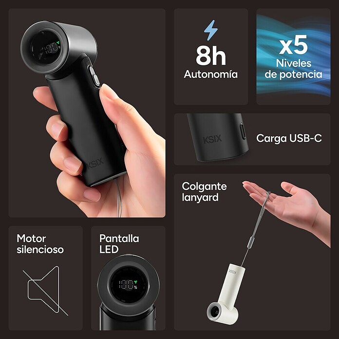 Ventilador de mano AirGo Turbo KSIX Negro (4 W, Duración de la batería: 2,8 h - 8 h) | BAUHAUS