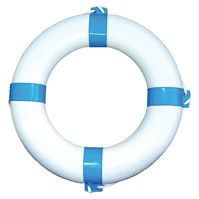 Talamex Rettungsring - Blau/Weiß, Außendurchmesser: 57 cm, Innendurchmesser: 34 cm - Ein weißer Rettungsring mit blauen Streifen, ein unverzichtbares Sicherheitsutensil für Boote und Schwimmbäder.