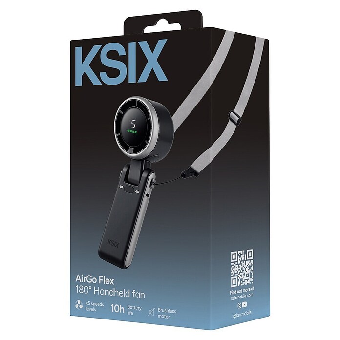 Ventilador de mano Flex 5 Negro KSIX (5,2 x 6 x 17,1 cm, Duración de la batería: 2 h - 10 h) | BAUHAUS