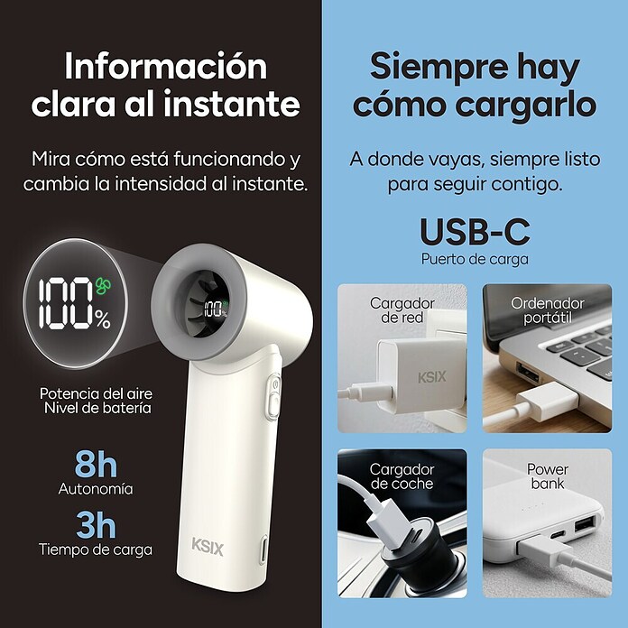 Ventilador de mano AirGo Turbo KSIX Beige (4 W, Duración de la batería: 2,8 h - 8 h) | BAUHAUS