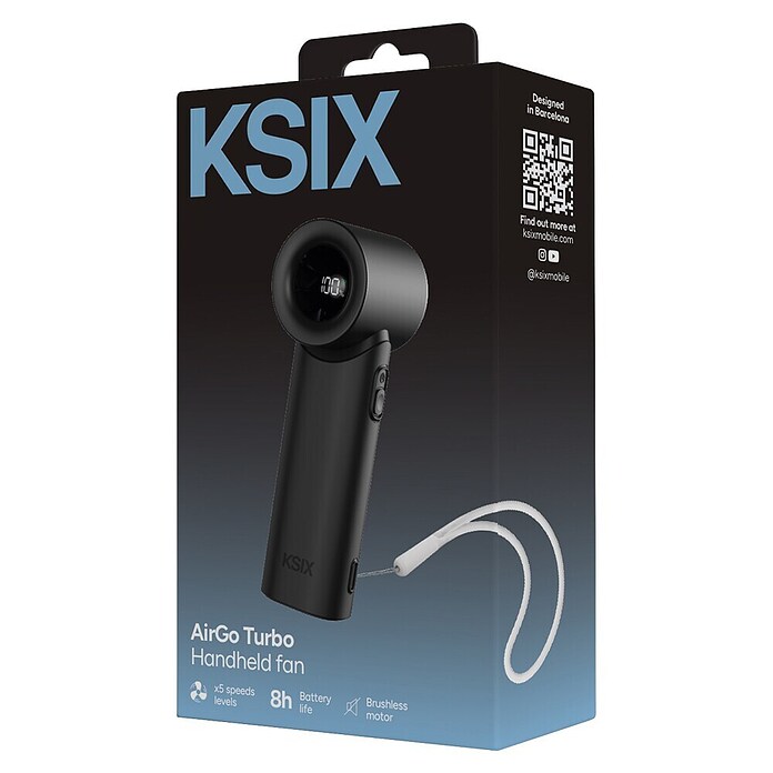 Ventilador de mano AirGo Turbo KSIX Negro (4 W, Duración de la batería: 2,8 h - 8 h) | BAUHAUS