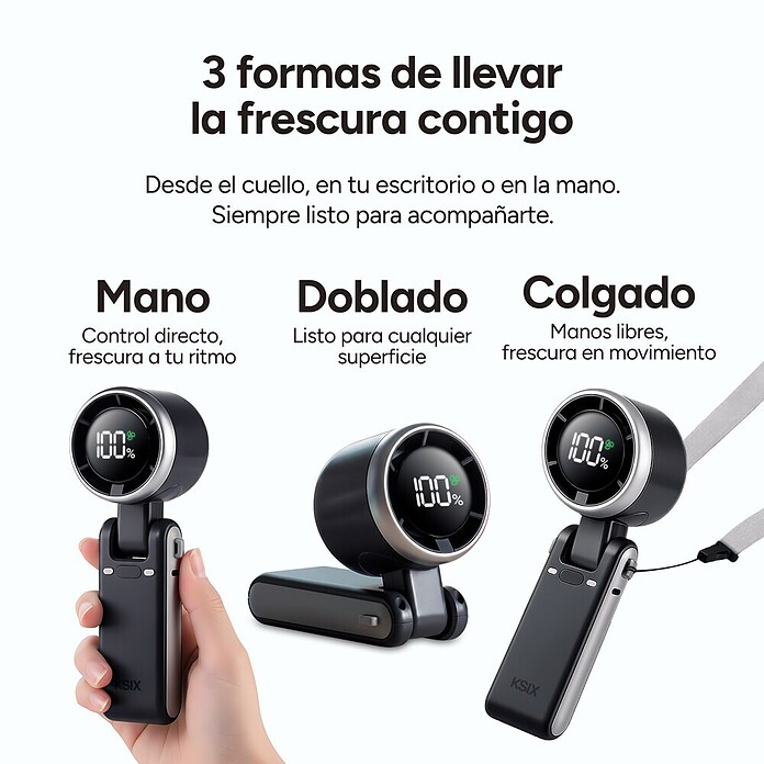 Ventilador de mano Flex 5 Negro KSIX (5,2 x 6 x 17,1 cm, Duración de la batería: 2 h - 10 h) | BAUHAUS