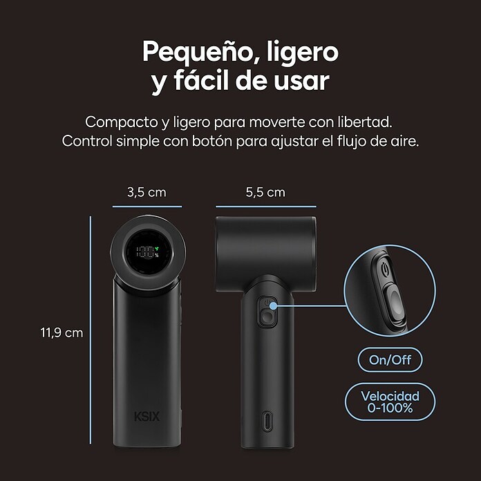 Ventilador de mano AirGo Turbo KSIX Negro (4 W, Duración de la batería: 2,8 h - 8 h) | BAUHAUS