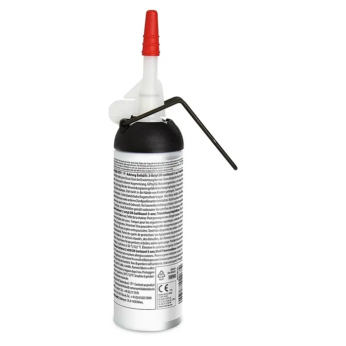 Sista Sanitär-Silikon Bad - Weiß, 100 ml - Weiße Dichtstoffkartusche mit rotem Verschluss und schwarzem Applikationsmechanismus.