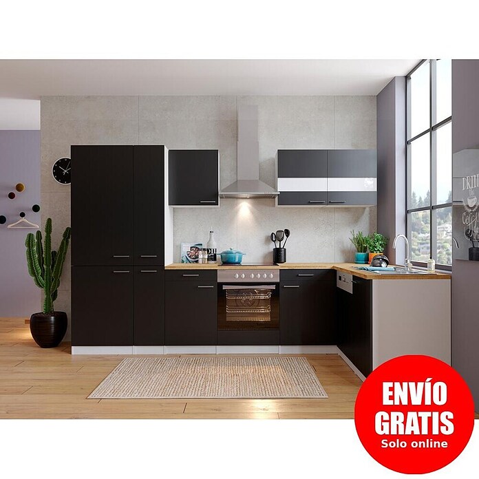 Respekta Cocina esquinera (172 x 310 cm, Negro)