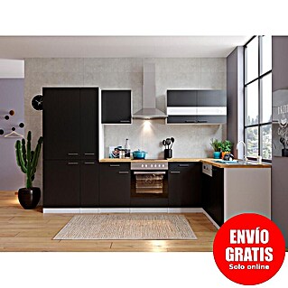 Respekta Cocina esquinera (An x Pr: 310 x 172 cm, Negro, Con electrodomésticos)