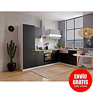 Respekta Cocina esquinera Malia (An x Pr: 280 x 172 cm, Negro, Con electrodomésticos)