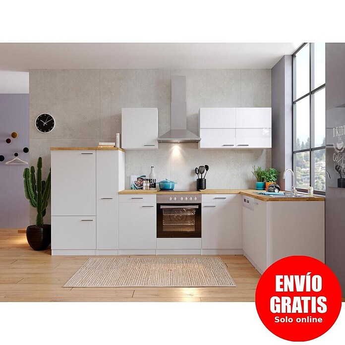 Respekta Cocina esquinera (172 x 310 cm, Con dispositivos eléctricos, Blanco)