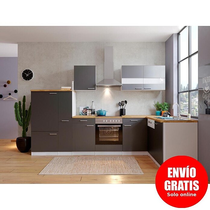 Respekta Cocina esquinera (172 x 310 cm, Con dispositivos eléctricos, Gris)