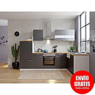Respekta Cocina esquinera (An x Pr x Al: 280 x 172 x 200 cm, Gris, Con electrodomésticos)