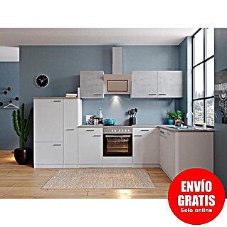 Respekta Cocina esquinera Malia bajo (An x Pr: 310 x 172 cm, Blanco, Gris, Con electrodomésticos)