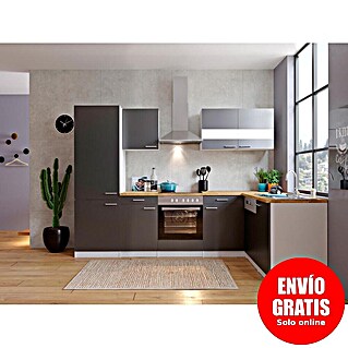 Respekta Cocina esquinera (An x Pr: 280 x 172 cm, Gris, Con electrodomésticos)