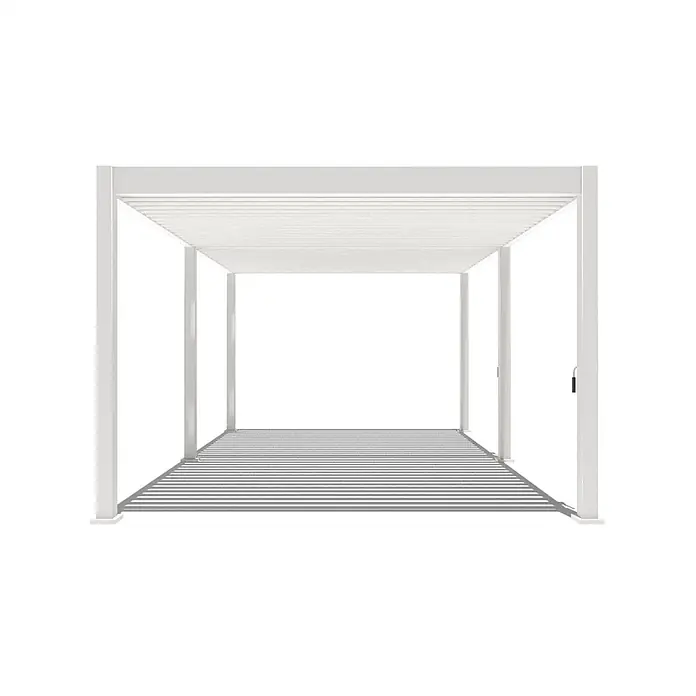 Weide Pergola Deluxe freistehend 3,6 x 5,3 m Weiß Aluminium - B x T: 530 x 360 cm, Farbe Gestell: Sandpapier FinishWeiss / RAL Farbcode 9016, Aluminium - Weiße Aluminium-Pergola mit verstellbarem Lamellendach.