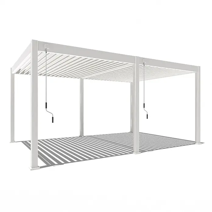 Weide Pergola Deluxe freistehend 3,6 x 5,3 m Weiß Aluminium - B x T: 530 x 360 cm, Farbe Gestell: Sandpapier FinishWeiss / RAL Farbcode 9016, Aluminium - Weiße Lamellen-Pergola aus Metall mit zwei verstellbaren Abschnitten und Handkurbel.