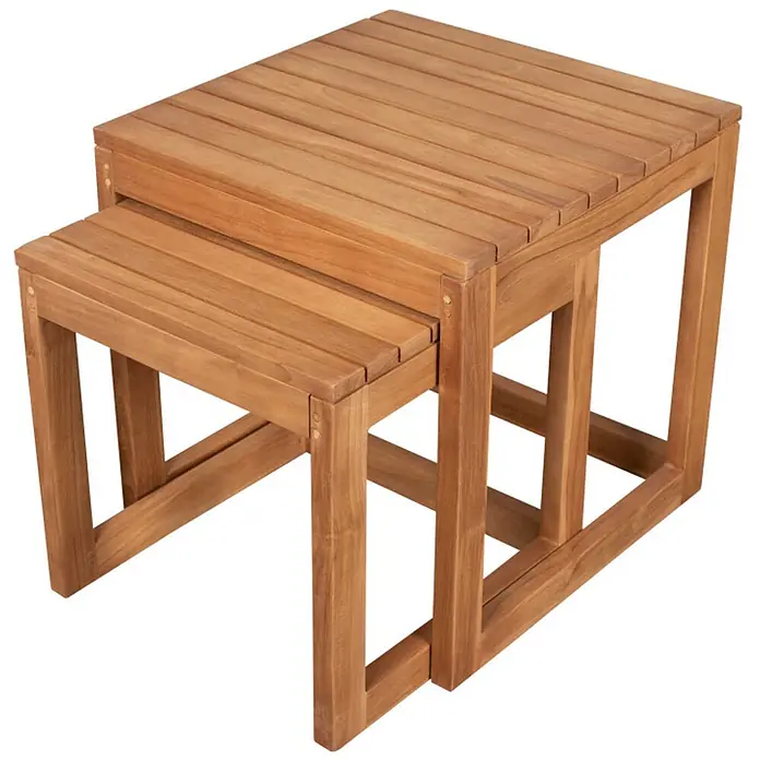 Bene Living Garten-Beistelltisch Verwood - Teakholz, Stapelbar, Quadratisch, Natur - Zwei hellbraune Holz-Beistelltische zum Ineinanderschieben.