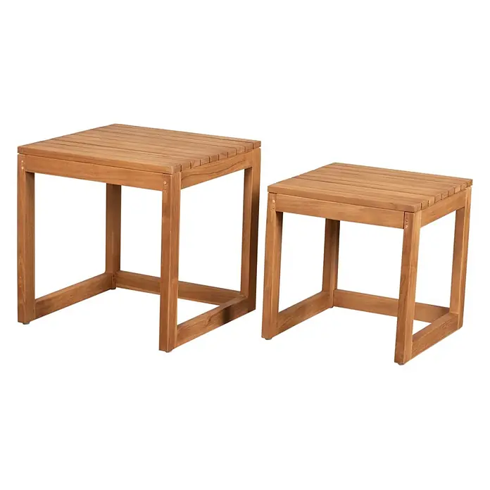 Bene Living Garten-Beistelltisch Verwood - Teakholz, Stapelbar, Quadratisch, Natur - Zwei quadratische Beistelltische für den Außenbereich aus natürlichem Teakholz, ein größerer und ein kleinerer.