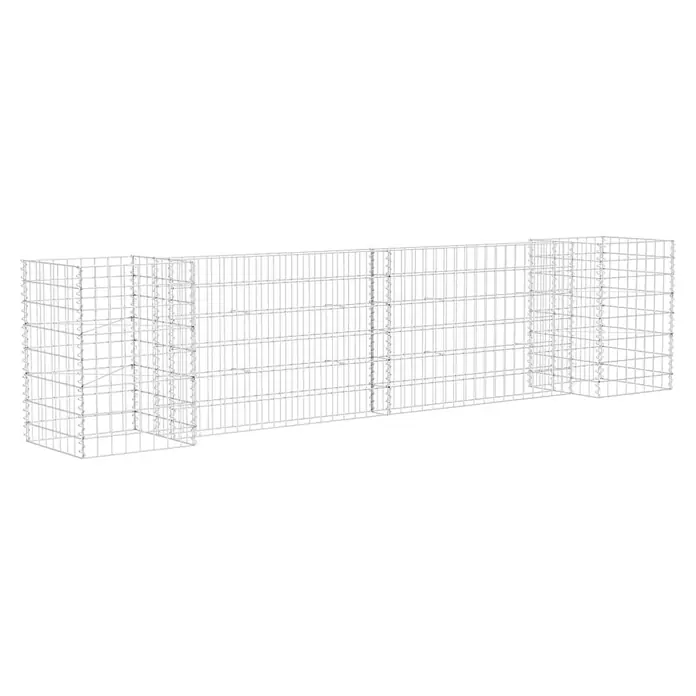 Furnicato Gabionen-Hochbeet - 40 x 260 x 60 cm - Silberne Drahtgitter-Gabionenwand mit Endteilen, leer und bereit zum Befüllen.