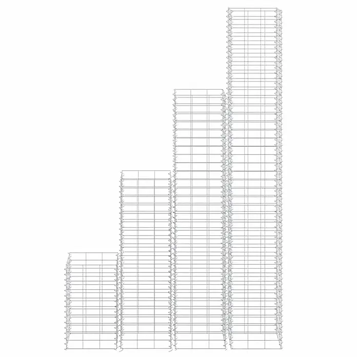 Furnicato Gabionen-Hochbeet - 30 x 30 x 200 cm, Metall, Fassungsvermögen Erde: 1.200 g - Stapelbare Metallgitter, silber, in aufsteigender Höhe angeordnet.