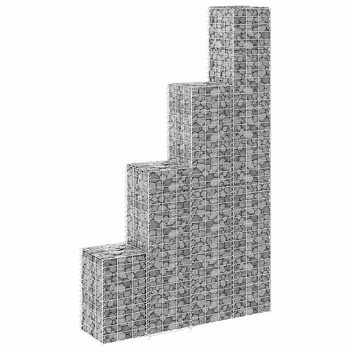 Furnicato Gabionen-Hochbeet - 30 x 30 x 200 cm, Metall, Fassungsvermögen Erde: 1.200 g - Gabionen-Treppe/Stützmauer aus Drahtgitter mit Steinen gefüllt, vierstufig ansteigend.