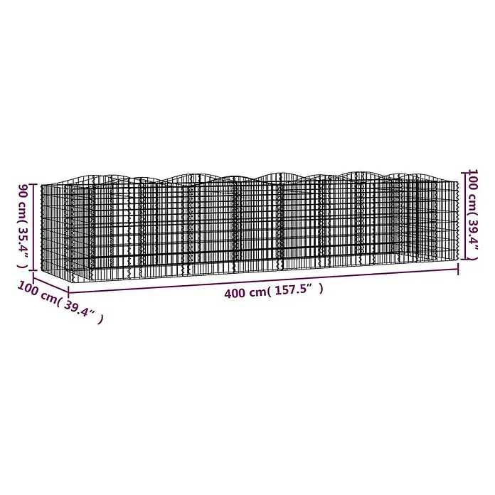 Furnicato Gabionen-Hochbeet - 100 x 400 x 100 cm, Metall, Fassungsvermögen Erde: 4.000 g - Langes, rechteckiges Tiergehege aus schwarzem Drahtgeflecht, 400 cm lang, 100 cm breit, ca. 90-100 cm hoch.