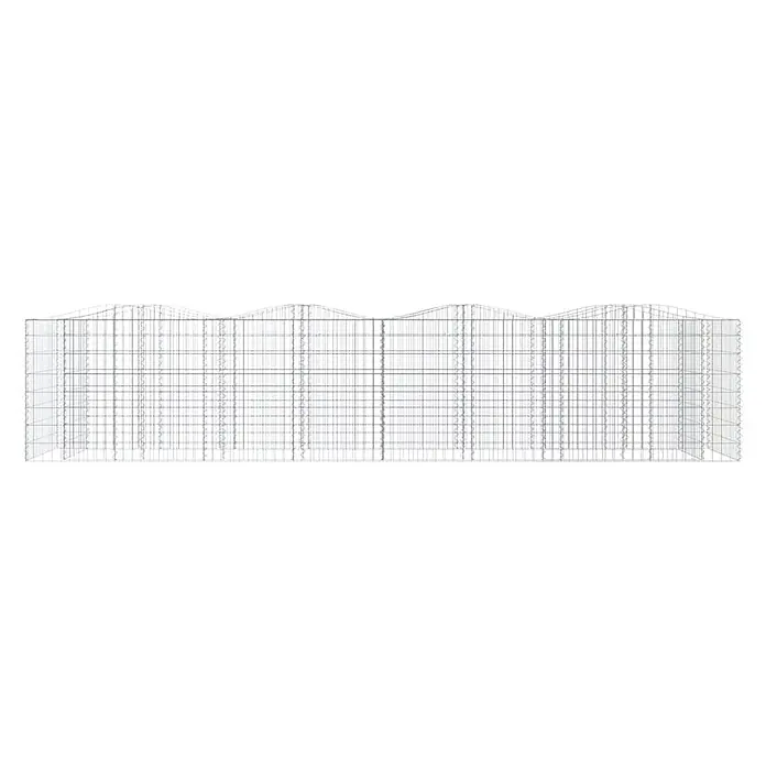 Furnicato Gabionen-Hochbeet - 100 x 400 x 100 cm, Metall, Fassungsvermögen Erde: 4.000 g - Graue Drahtgitter-Modulkonstruktion mit gewellter Dachlinie.