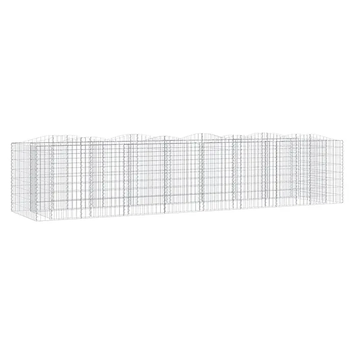 Furnicato Gabionen-Hochbeet - 100 x 400 x 100 cm, Metall, Fassungsvermögen Erde: 4.000 g - Drahtmodell einer großen, mehrschiffigen kommerziellen Gewächshausstruktur mit gewölbten Dächern.