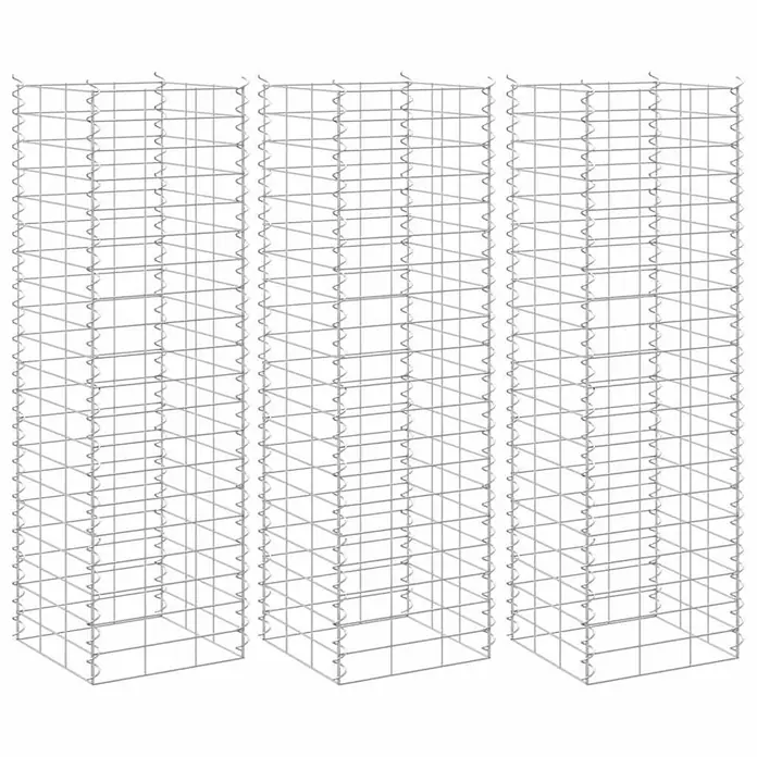 Furnicato Gabionen-Hochbeet - 30 x 30 x 100 cm, Metall, Fassungsvermögen Erde: 90 g - Drei silberne Drahtgitter-Aufbewahrungswürfel, modular und stapelbar für vielseitige Organisation.